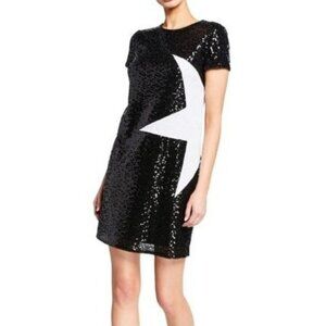 Aidan Mattox Black White Star Sequined Mini Dress Size M NWT